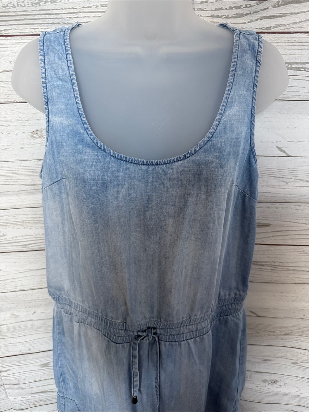 Velvet Heart Light Blue Denim Tank Dress with Drawstring Waist Size Medium